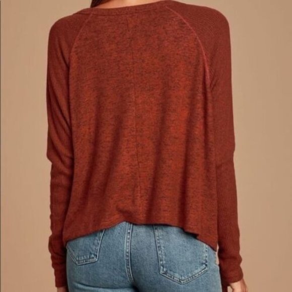 Lulu's Cozy Central Rust Orange Ribbed Sweater Top Medium - Picture 3 of 5